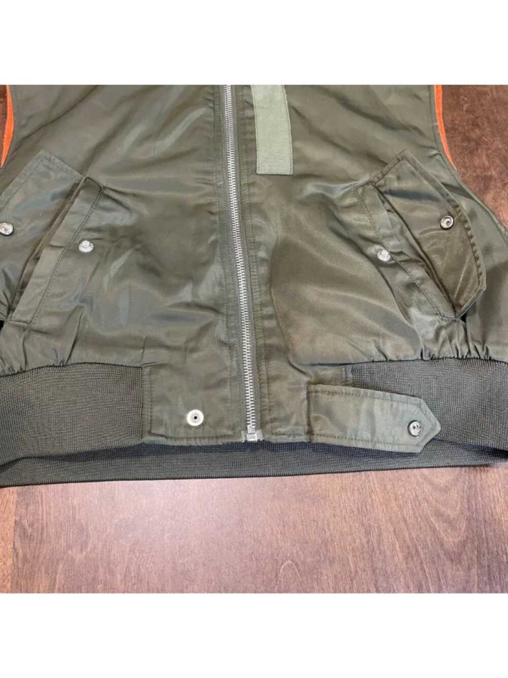 Zara Cropped Hooded Vest Womens Size Large Green Full Zip High Neck Snap Pockets